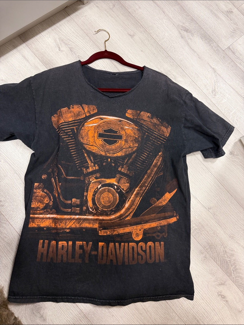 Vintage 2010 Harley-Davidson Black Tee with Orange Engine Graphic